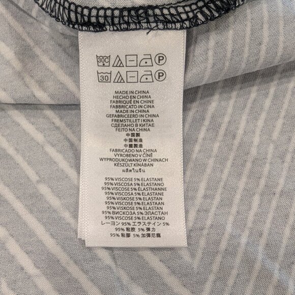 MICHAEL KORS Jersey Chevron Maxi Dress L Drawstring Waist Scoop Neck Navy White - Picture 6 of 7